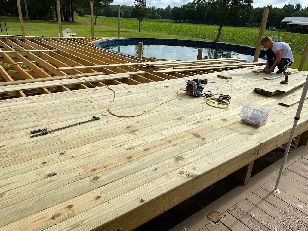 Roberson's Construction crew building a deck